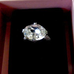 Stately Steel East/West Oval Crystal Cocktail Ring Size 9
